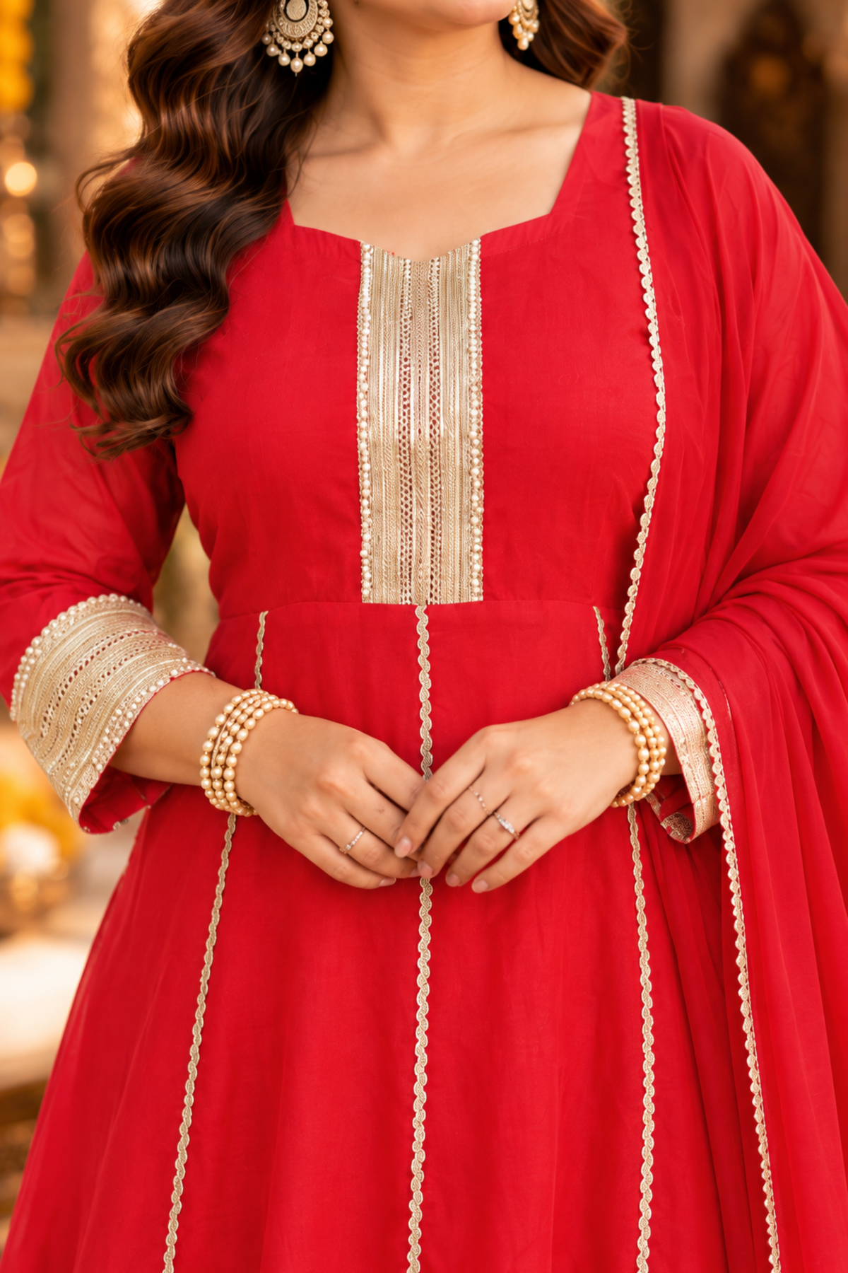 Crimson Zari Silk Anarkali Set
