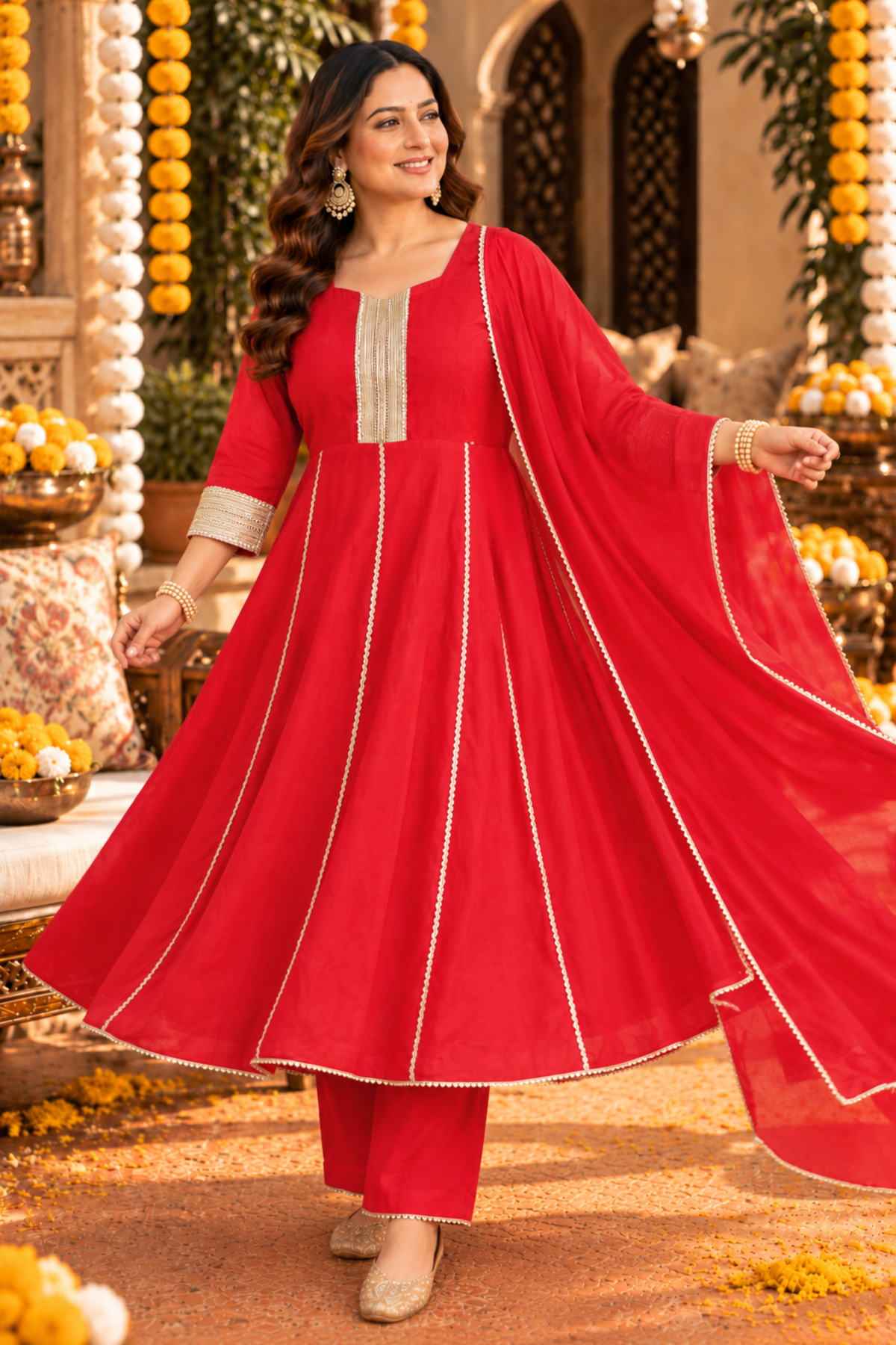 Crimson Zari Silk Anarkali Set