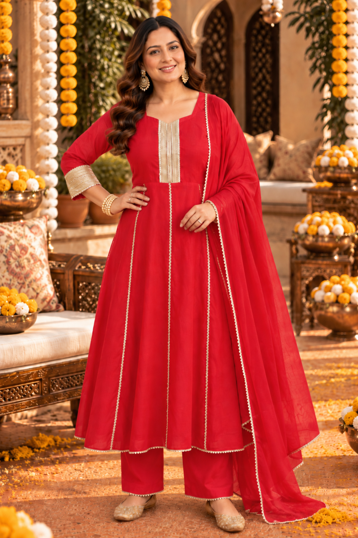 Crimson Zari Silk Anarkali Set