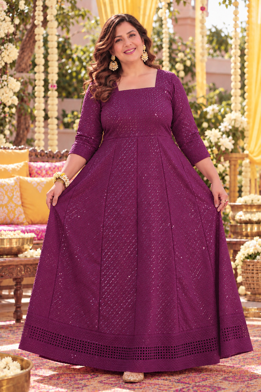 Crimson Berry Sequined Fancy Dress