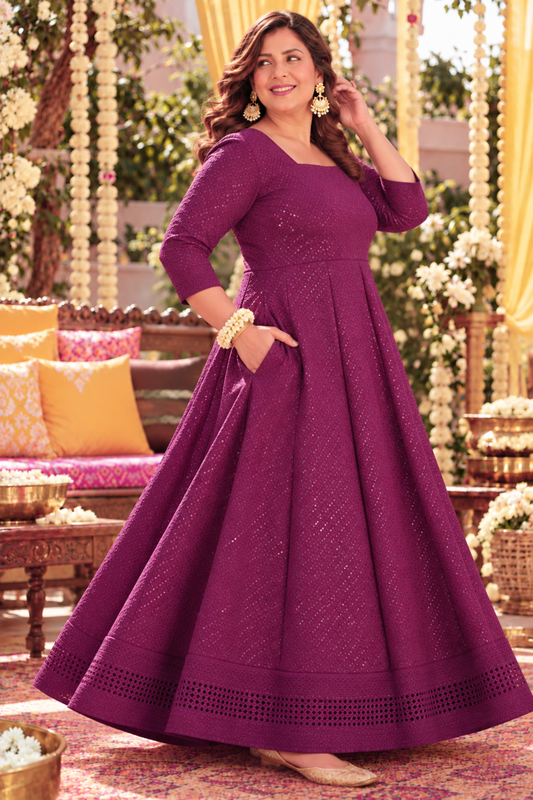Crimson Berry Sequined Fancy Dress