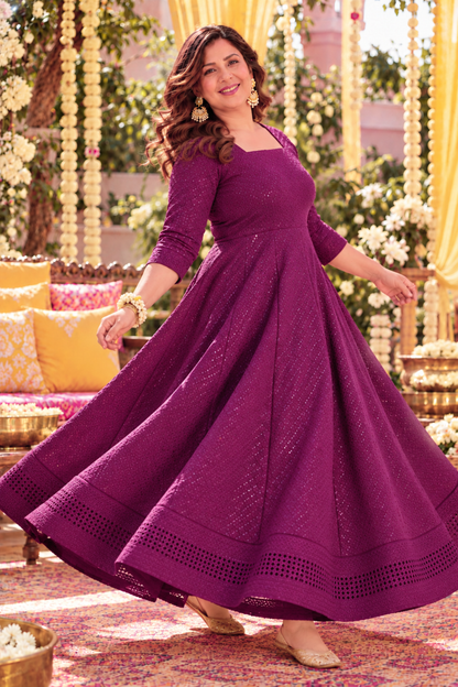 Crimson Berry Sequined Fancy Dress