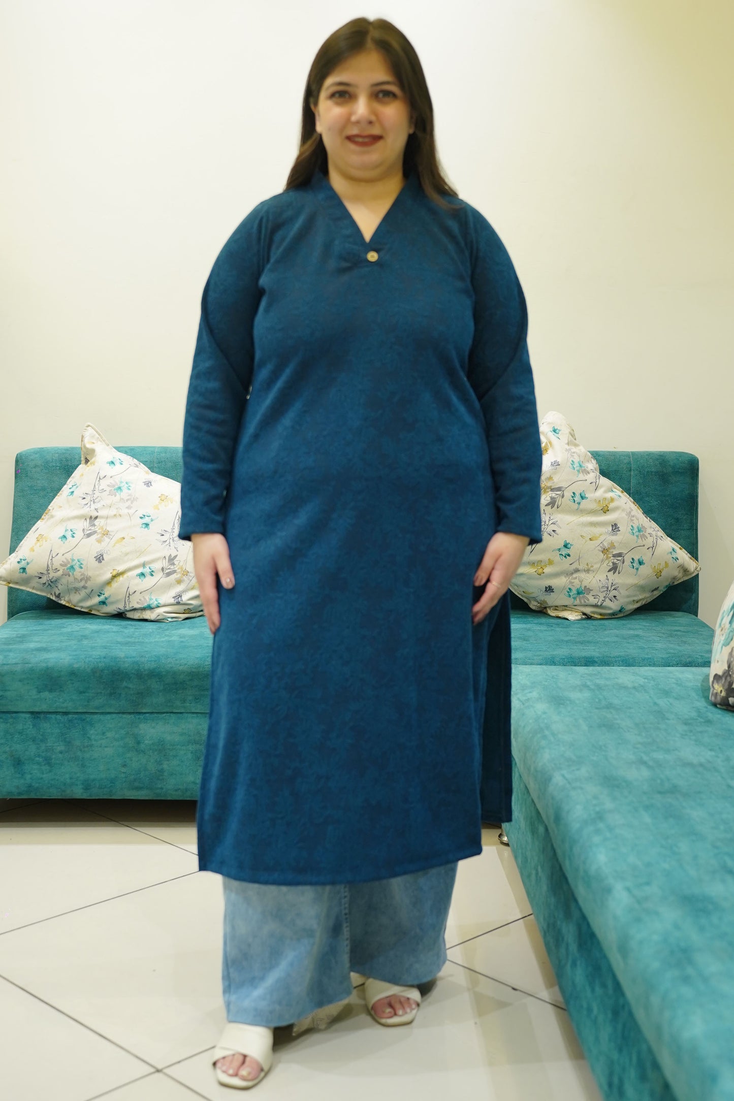 Teal Snuggle Knitted Woollen Kurta