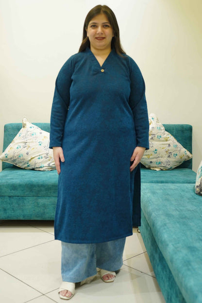 Teal Snuggle Knitted Woollen Kurta
