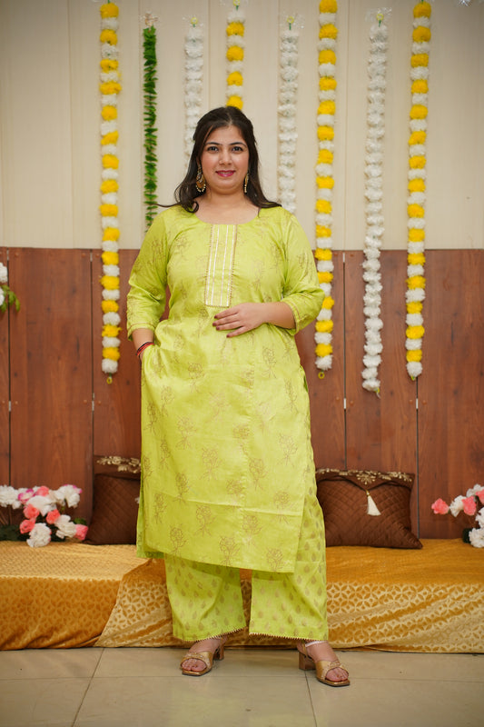 Lime Foiled Co-ord Suit Set