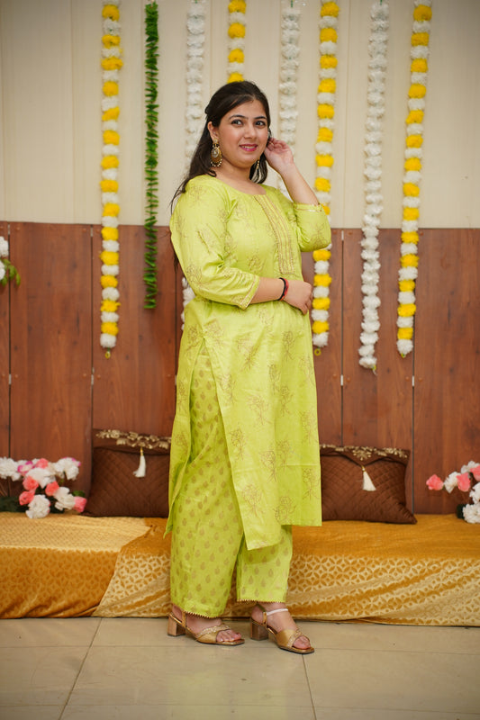 Lime Foiled Co-ord Suit Set