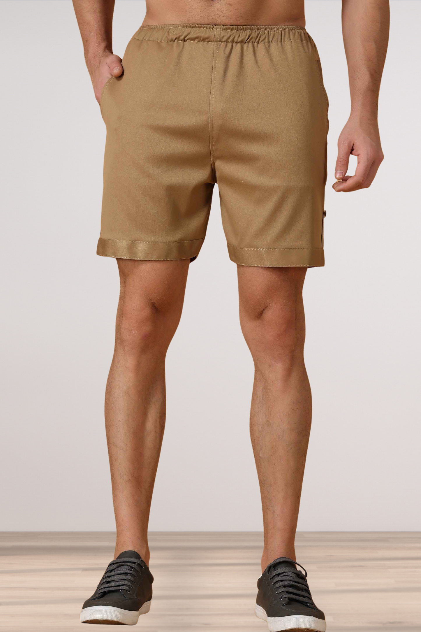 Buy Plus Size Dark Beige Cotton Lycra Shorts | Apella - The XS to Buy Plus Size Dark Beige Cotton Lycra Shorts | Apella - The XS to