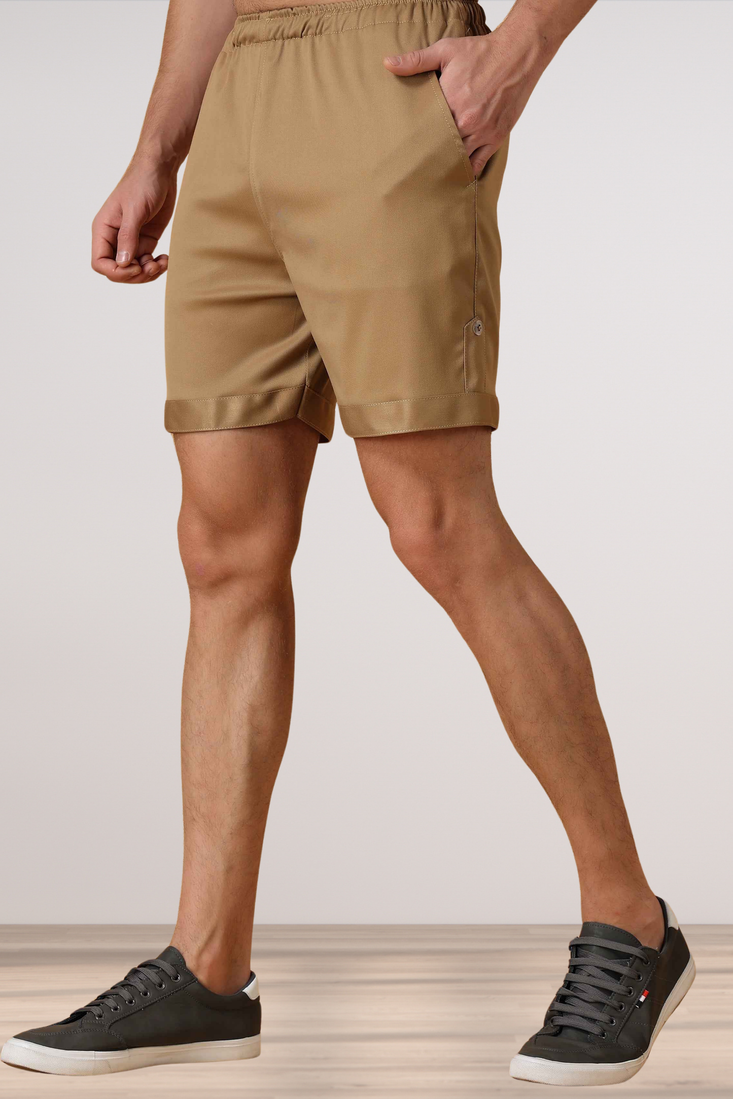 Dark Beige Cotton Lycra Shorts
