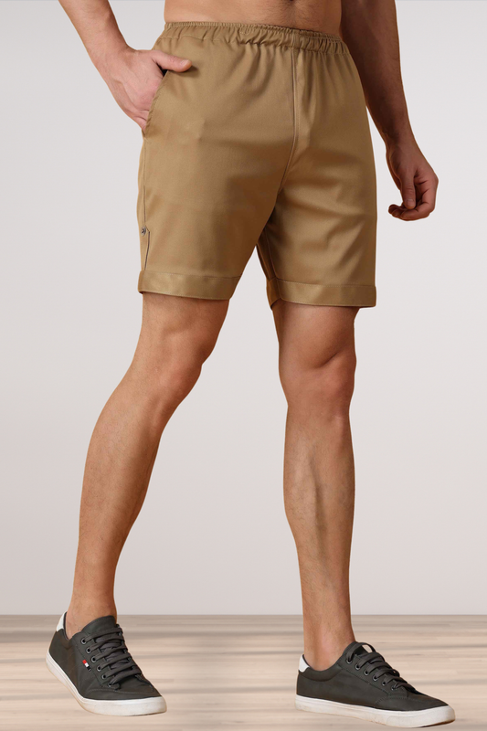 Dark Beige Cotton Lycra Shorts
