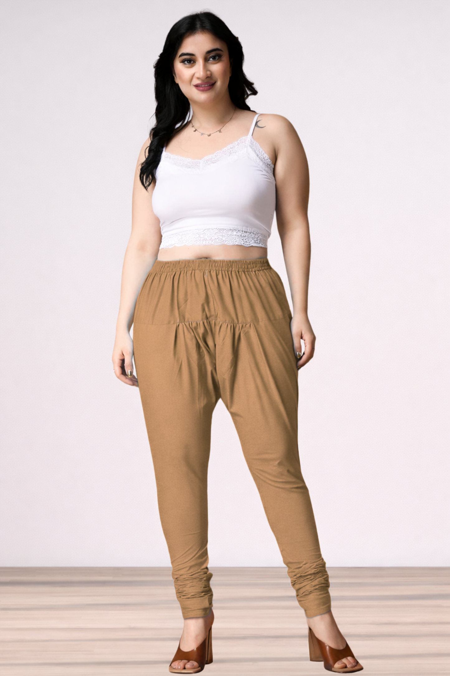 Dark Beige Rayon Churidar Pants