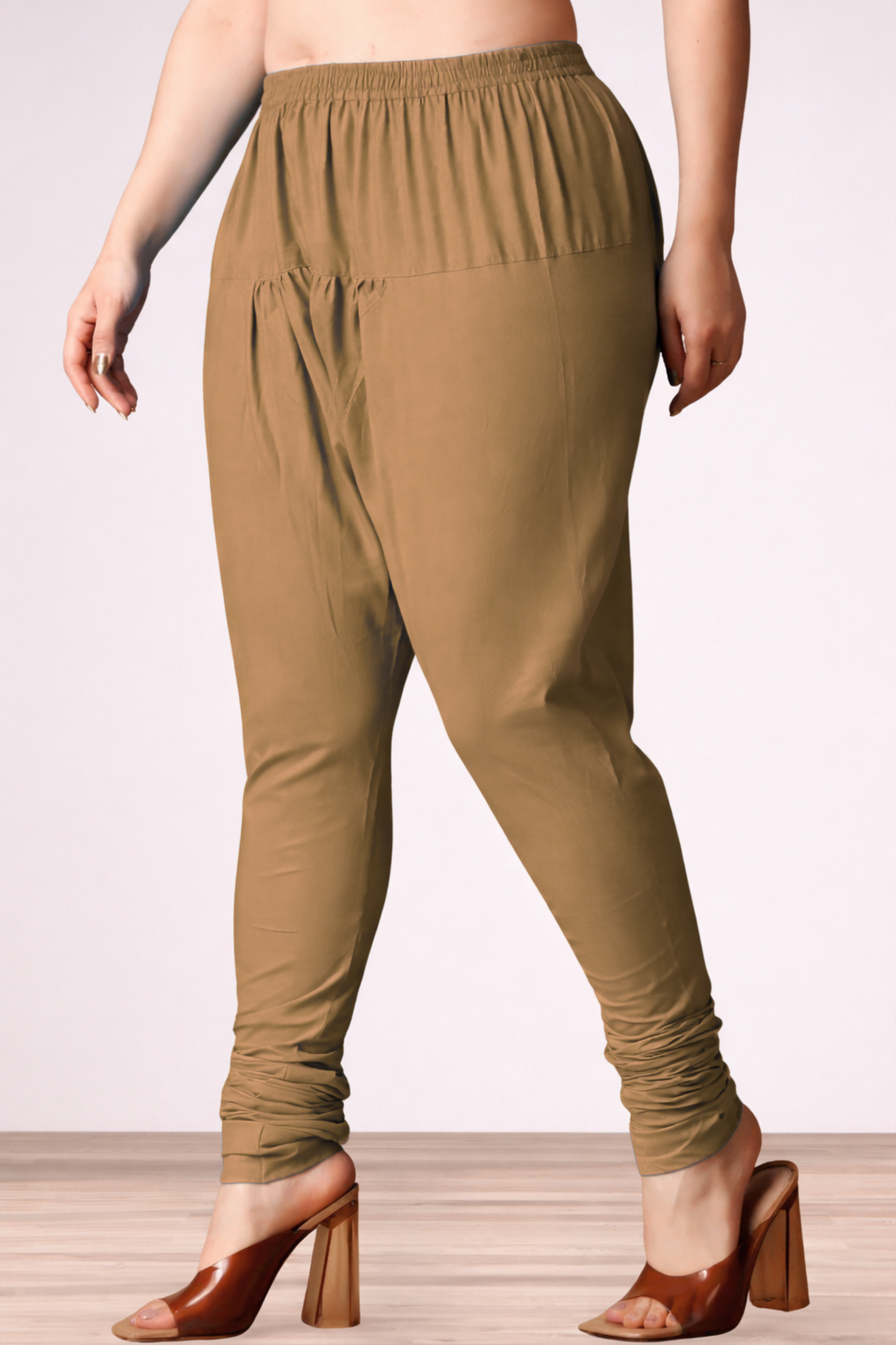 Dark Beige Rayon Churidar Pants