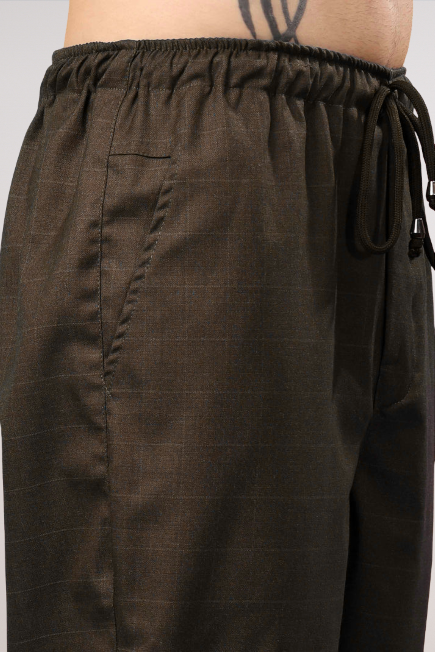 Dark Brown Checked Cargo - 2 Pocket