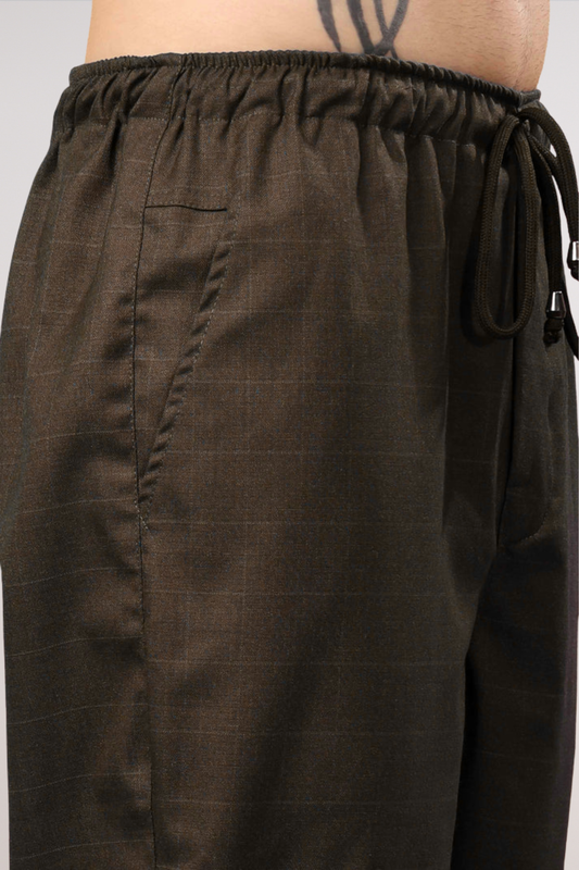Dark Brown Checked Cargo - 2 Pocket