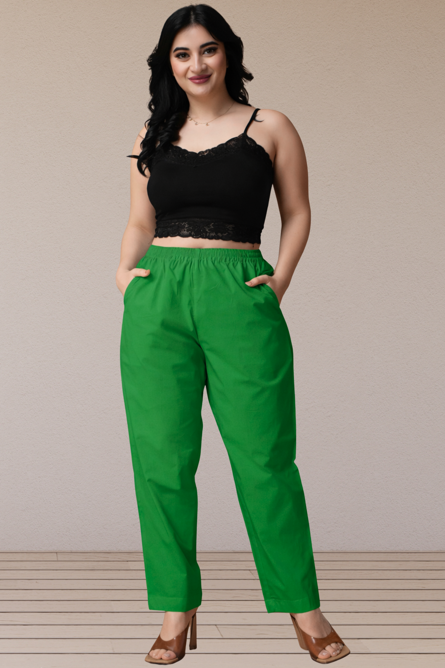 Dark Green Poplin Cotton Pant