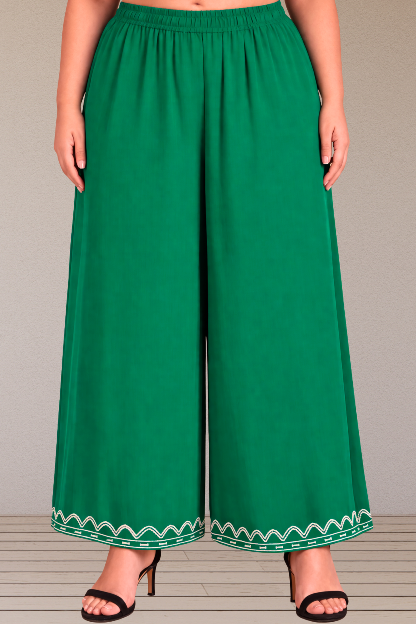 Dark Green Detailed Rayon Palazzo