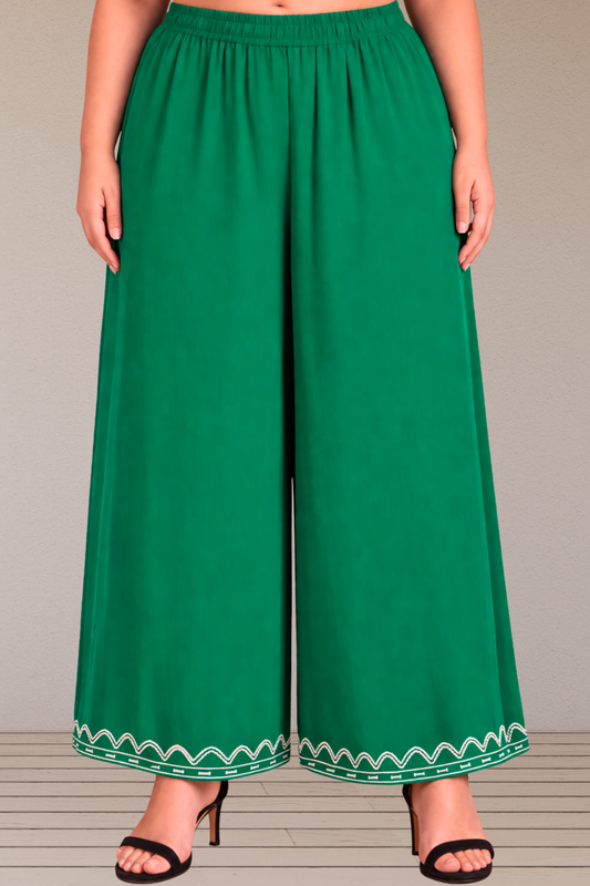 Dark Green Detailed Rayon Palazzo