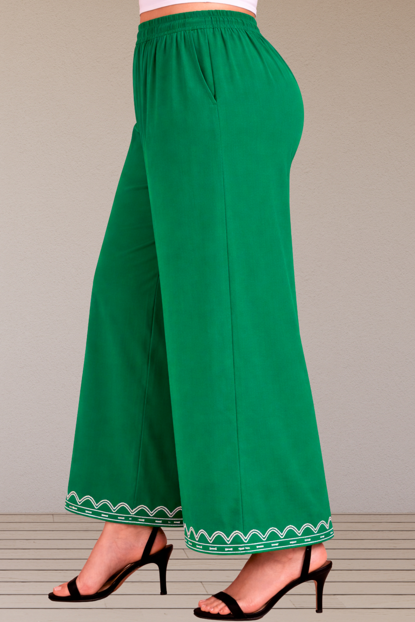 Dark Green Detailed Rayon Palazzo