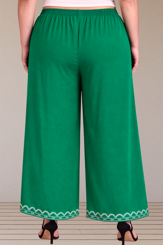 Dark Green Detailed Rayon Palazzo