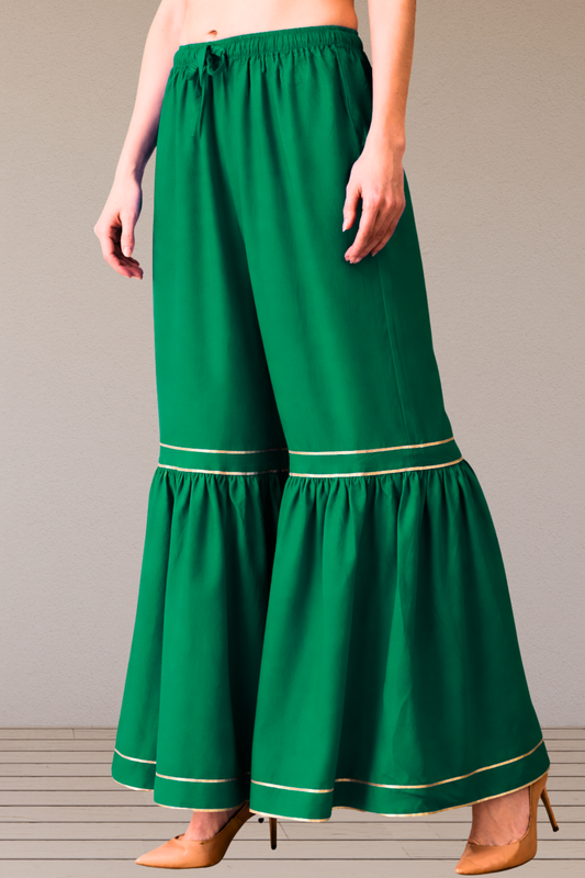 Dark Green Frilled Rayon Sharara