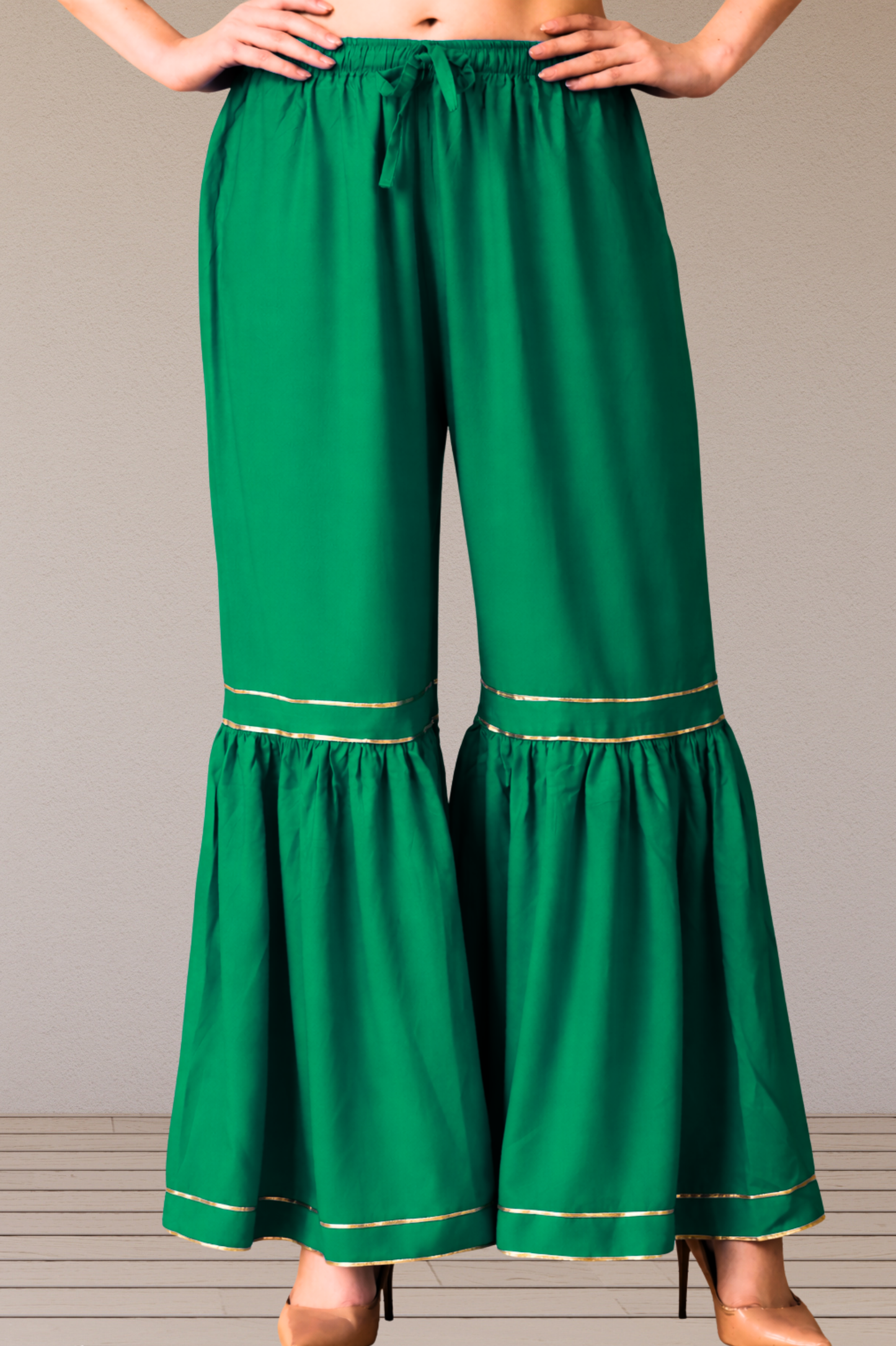 Dark Green Frilled Rayon Sharara