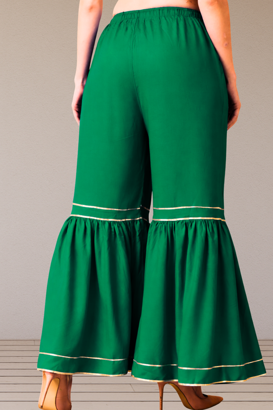 Dark Green Frilled Rayon Sharara