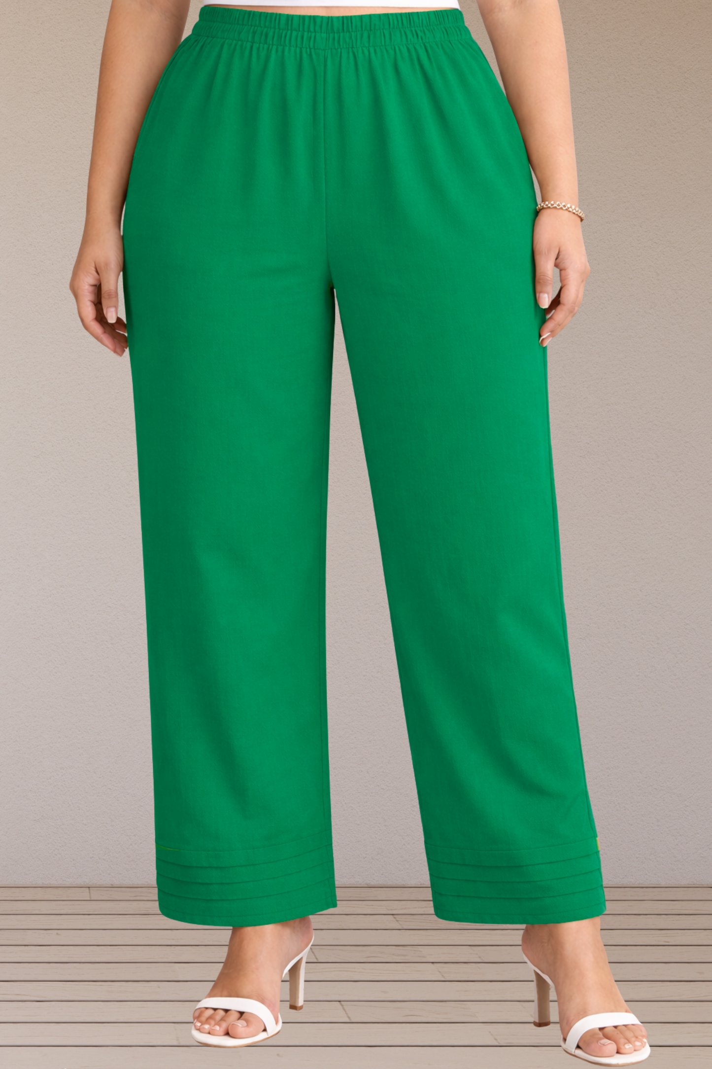 Dark Green Pintuked Cotton Palazzo