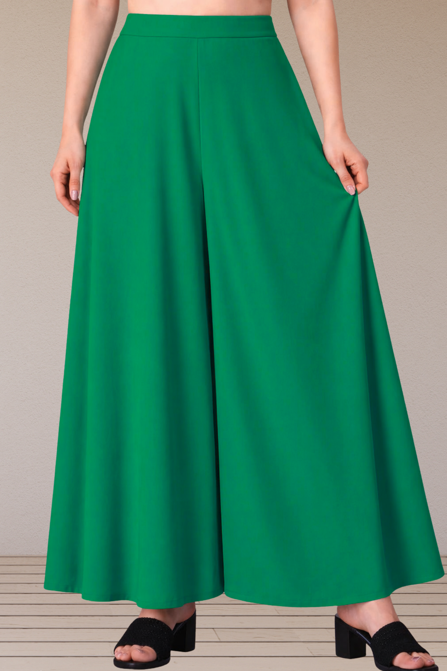 Dark Green Rayon Belted Skirt Palazzo