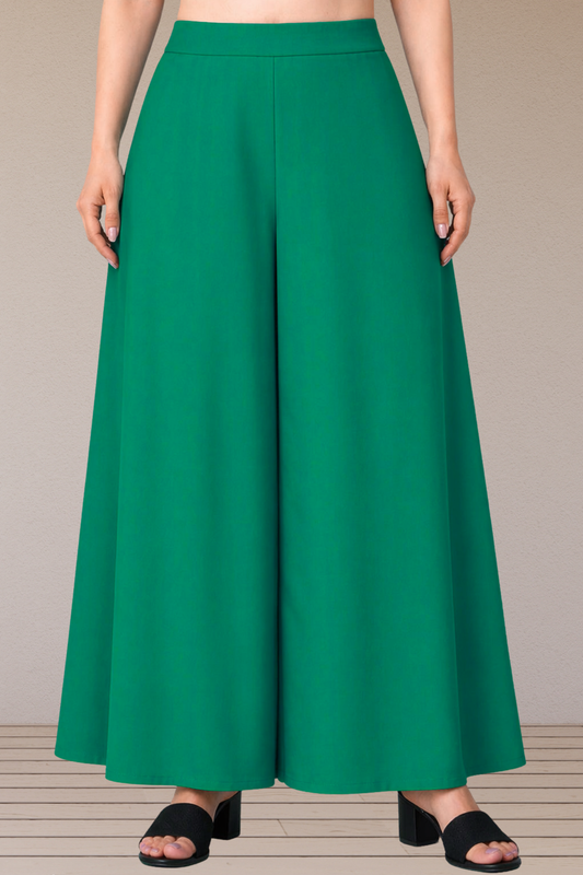 Dark Green Rayon Belted Skirt Palazzo