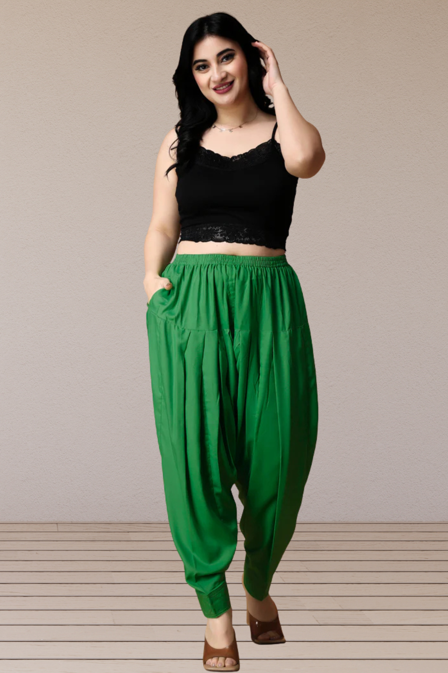Dark Green Rayon Pleated Salwar