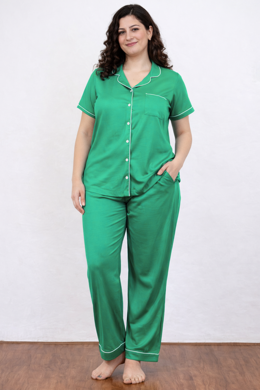 Dark Green Solid Night Suit