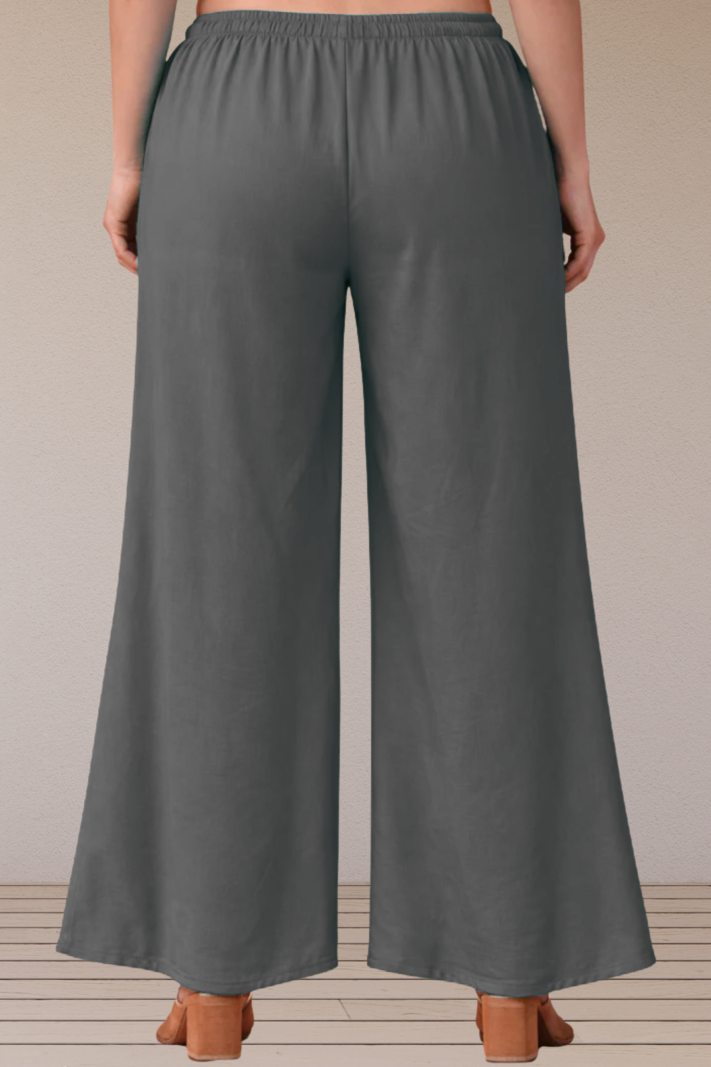 Dark Grey Belted Rayon Loose Palazzo