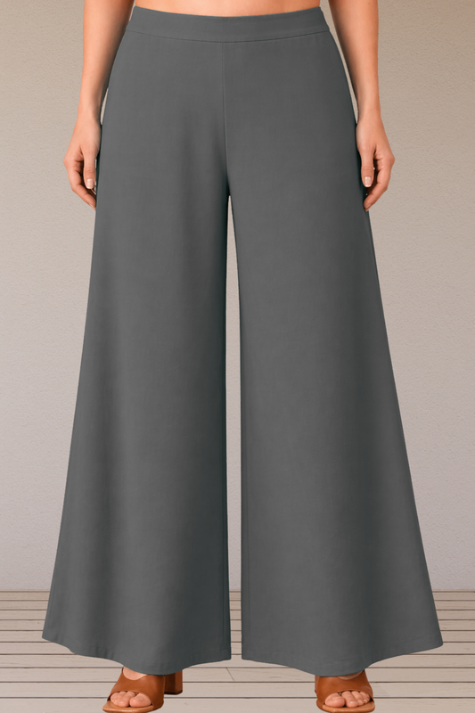Dark Grey Belted Rayon Loose Palazzo
