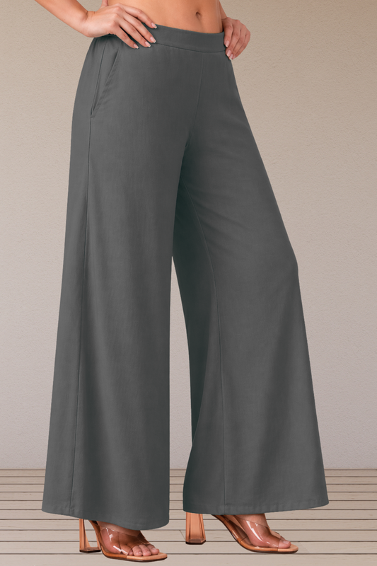 Dark Grey Belted Rayon Loose Palazzo