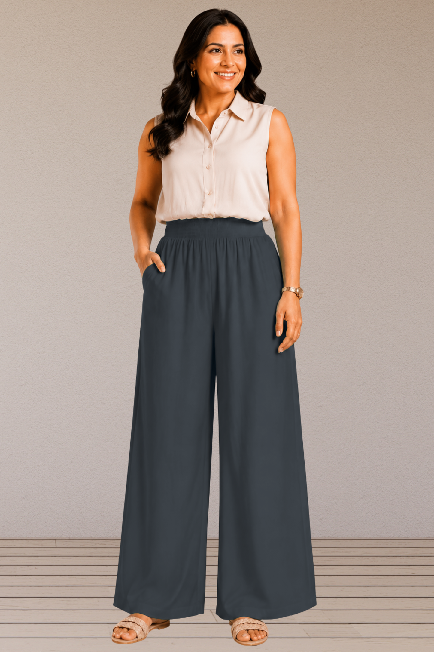 Dark Grey Flared Palazzo Pant