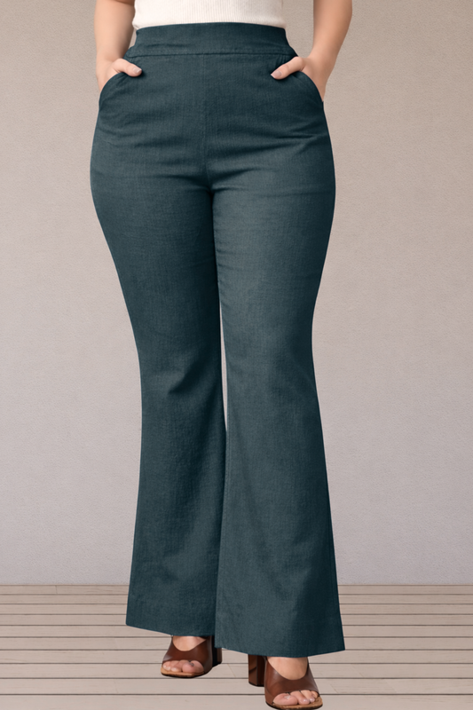 Dark Grey Flared Slub Pants