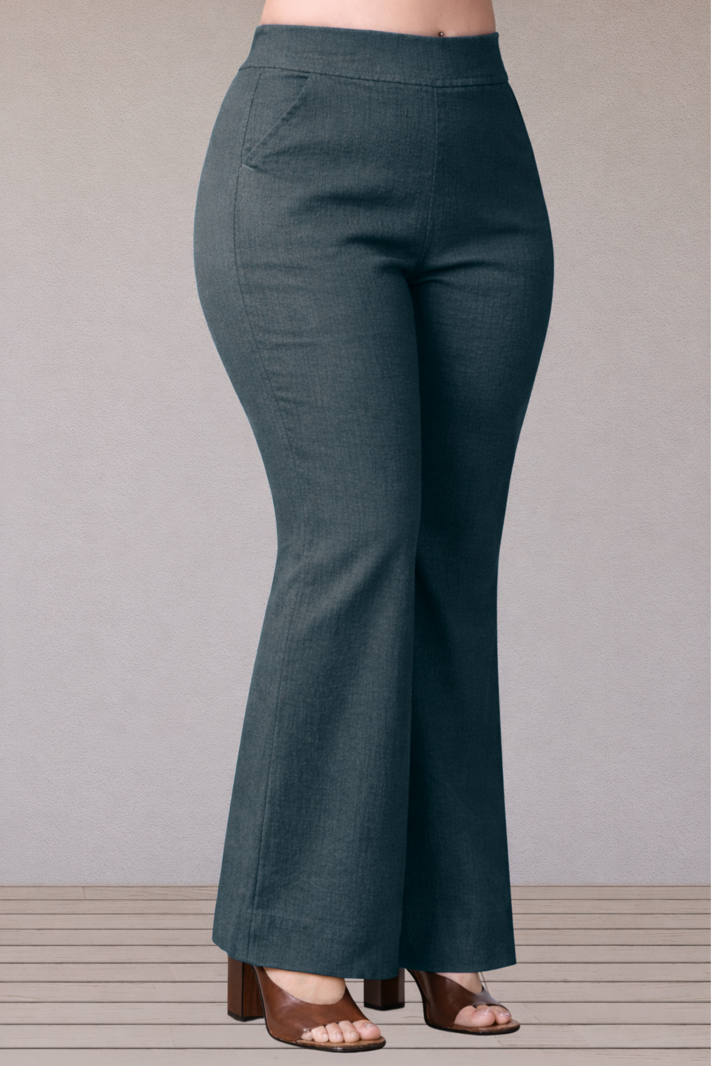 Dark Grey Flared Slub Pants