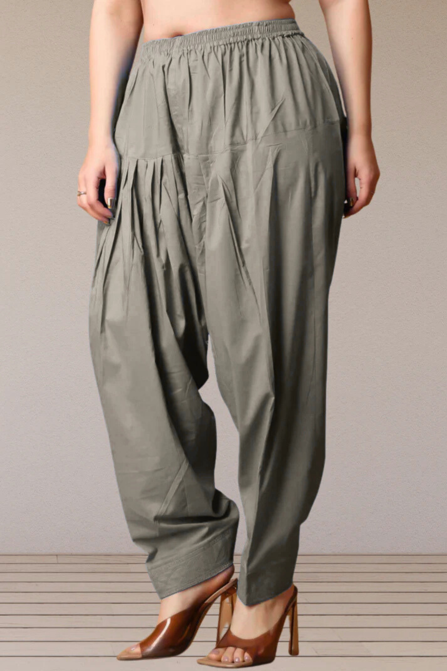 Dark Grey Pleated Cotton Salwar