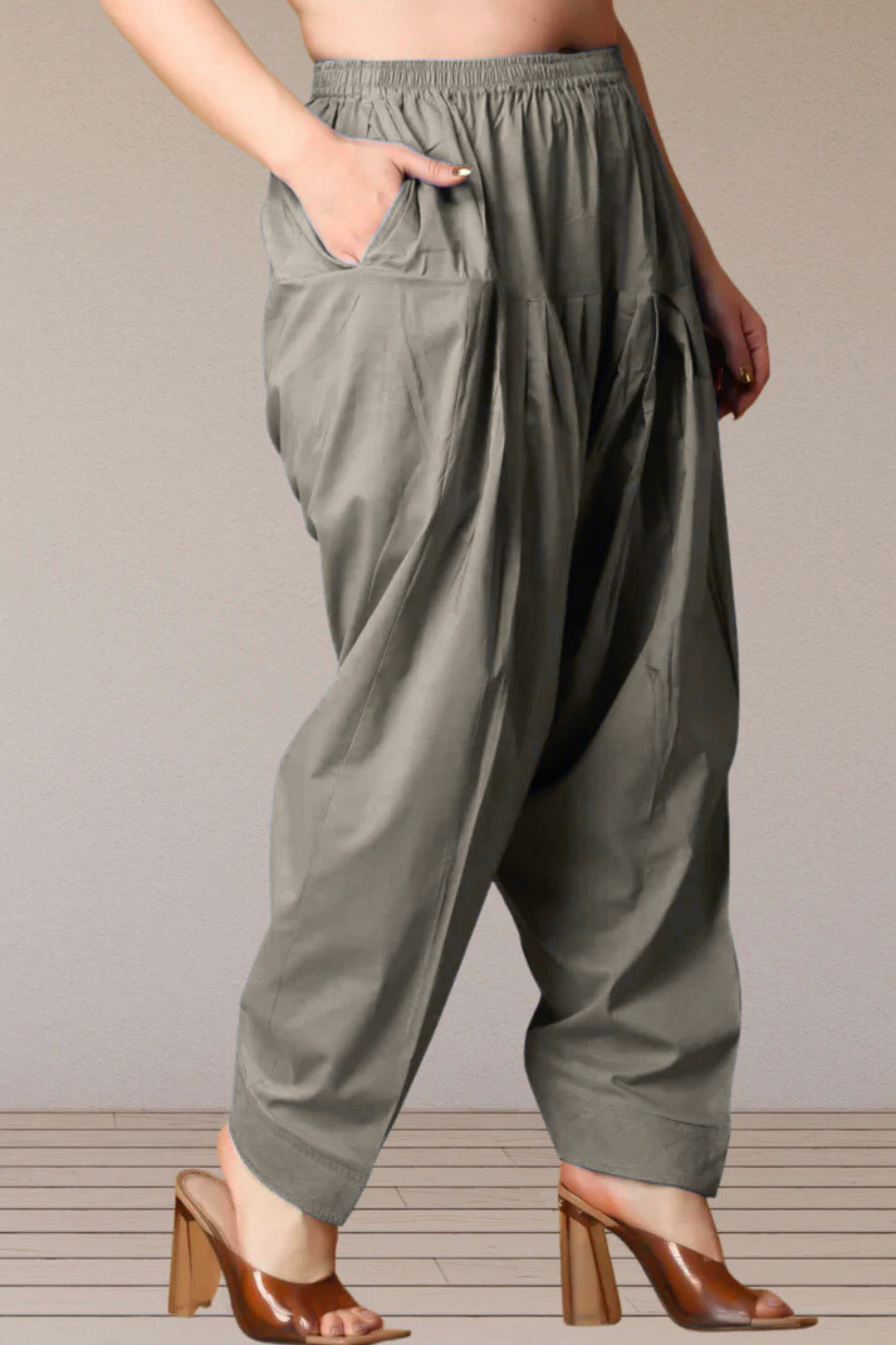 Dark Grey Pleated Cotton Salwar