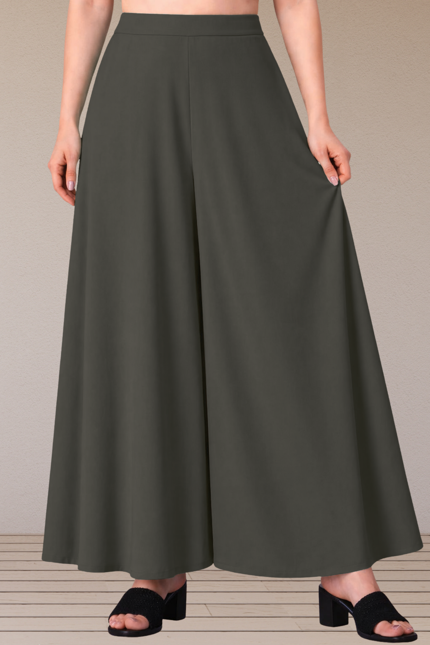 Dark Grey Rayon Belted Skirt Palazzo