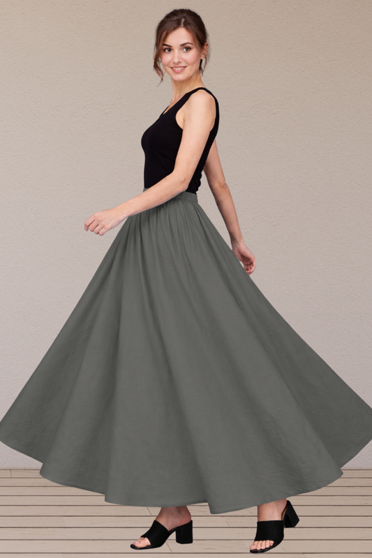 Dark Grey Rayon Long Skirt