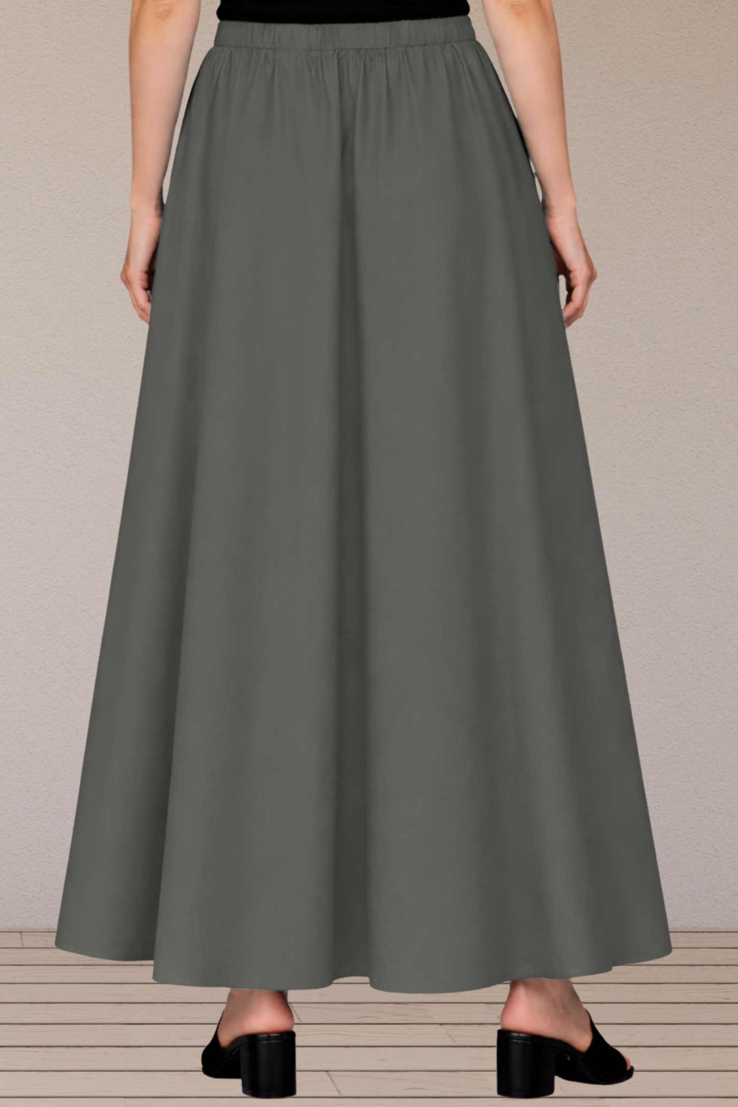 Dark Grey Rayon Long Skirt