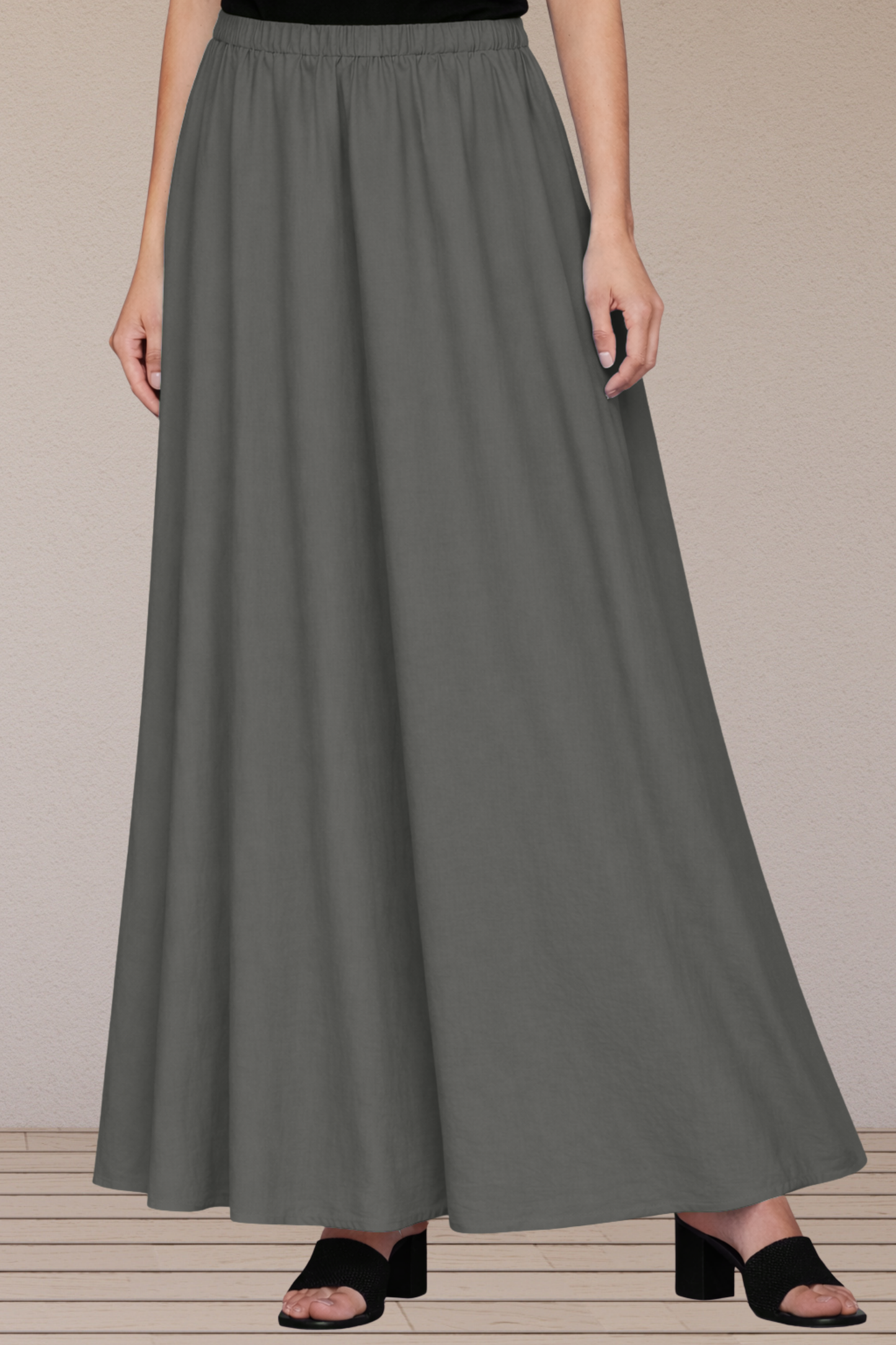 Dark Grey Rayon Long Skirt