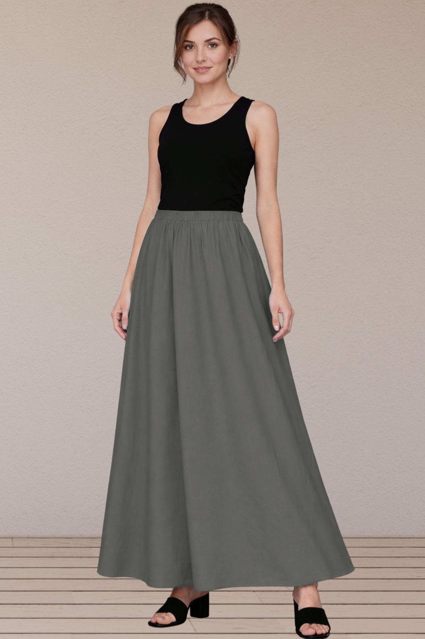 Dark Grey Rayon Long Skirt