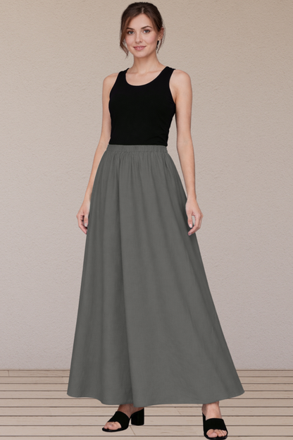 Dark Grey Rayon Long Skirt