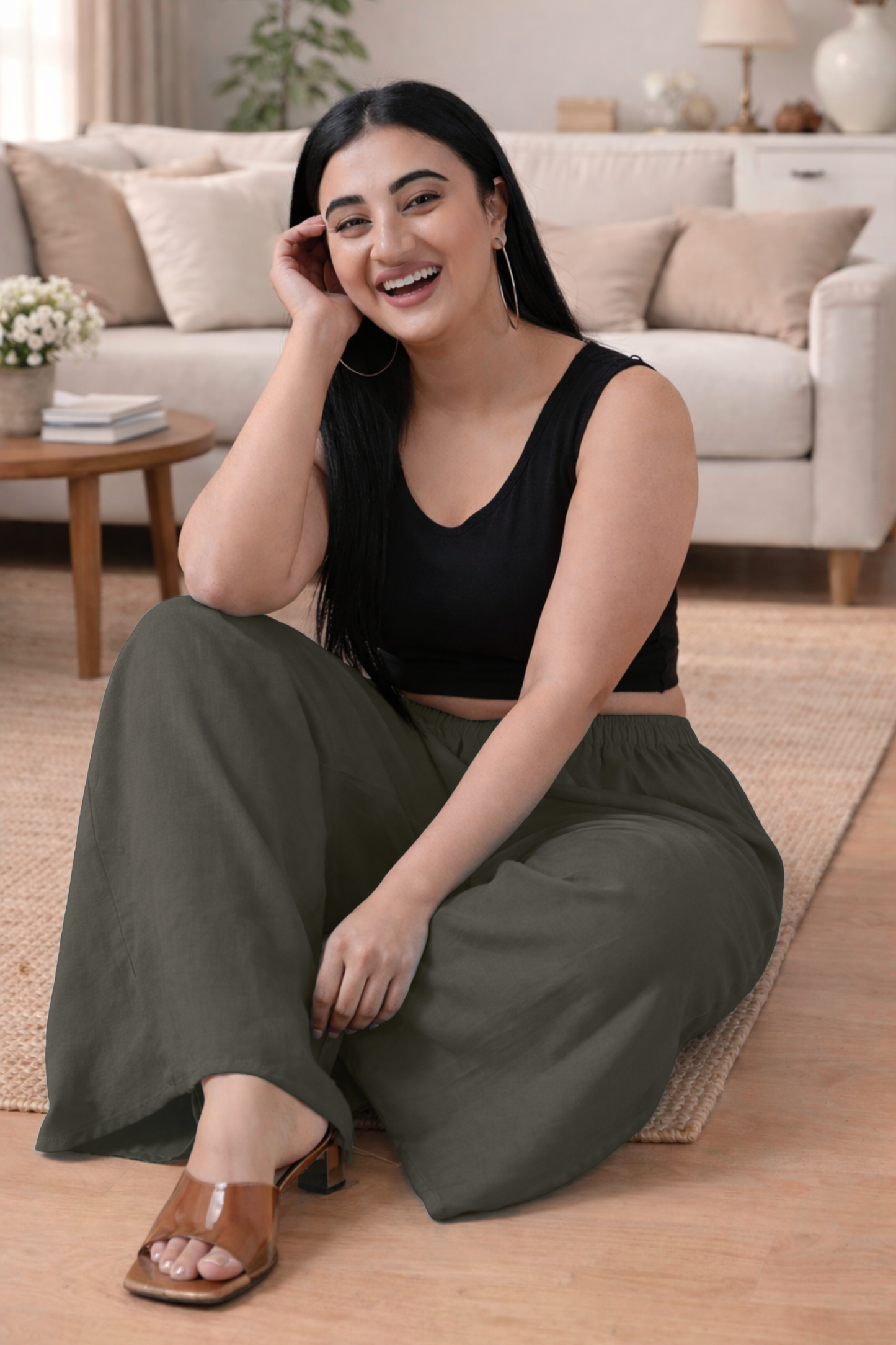 Dark Grey Rayon Loose Palazzo