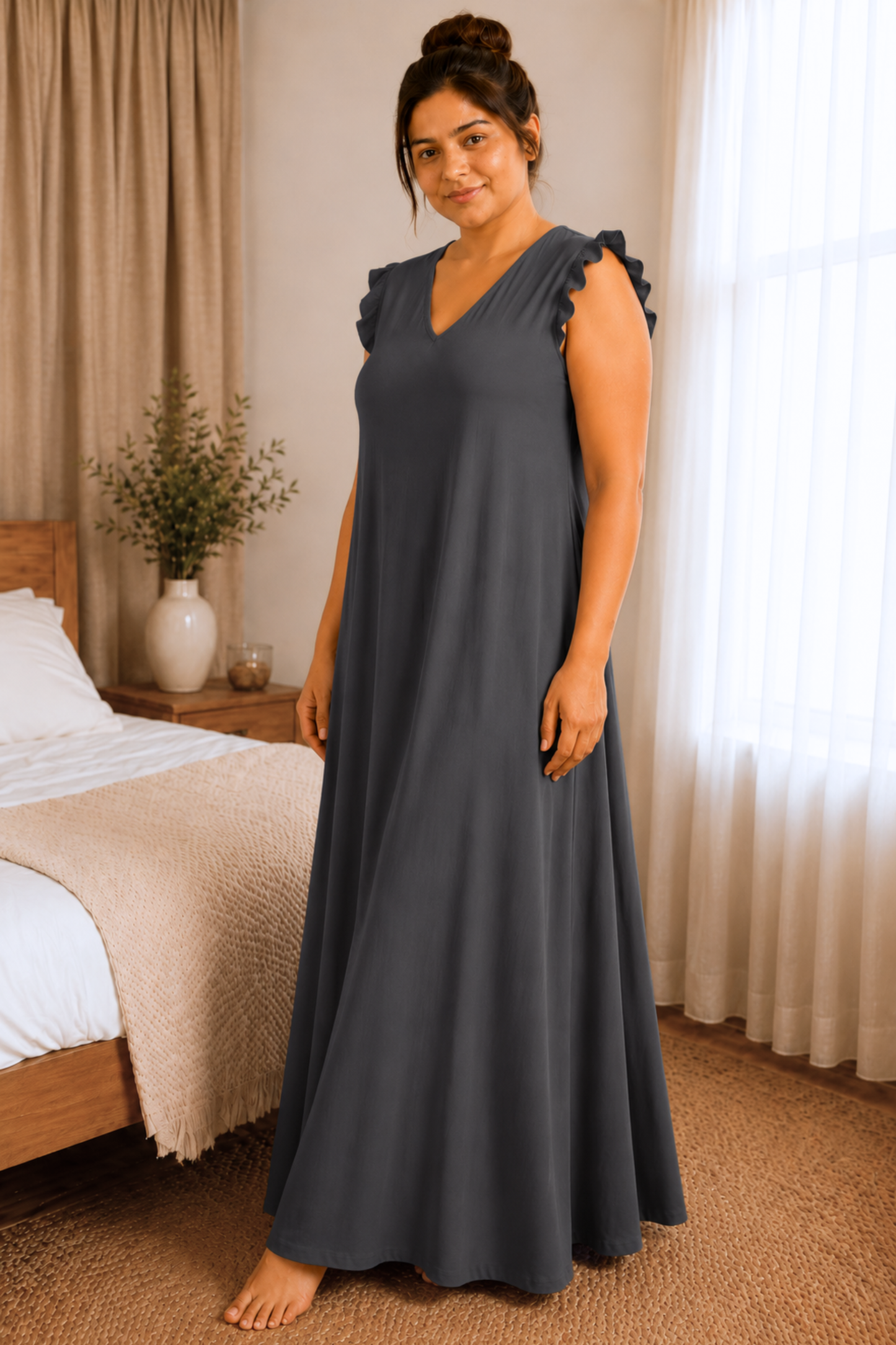 Dark Grey Rayon Night Gown