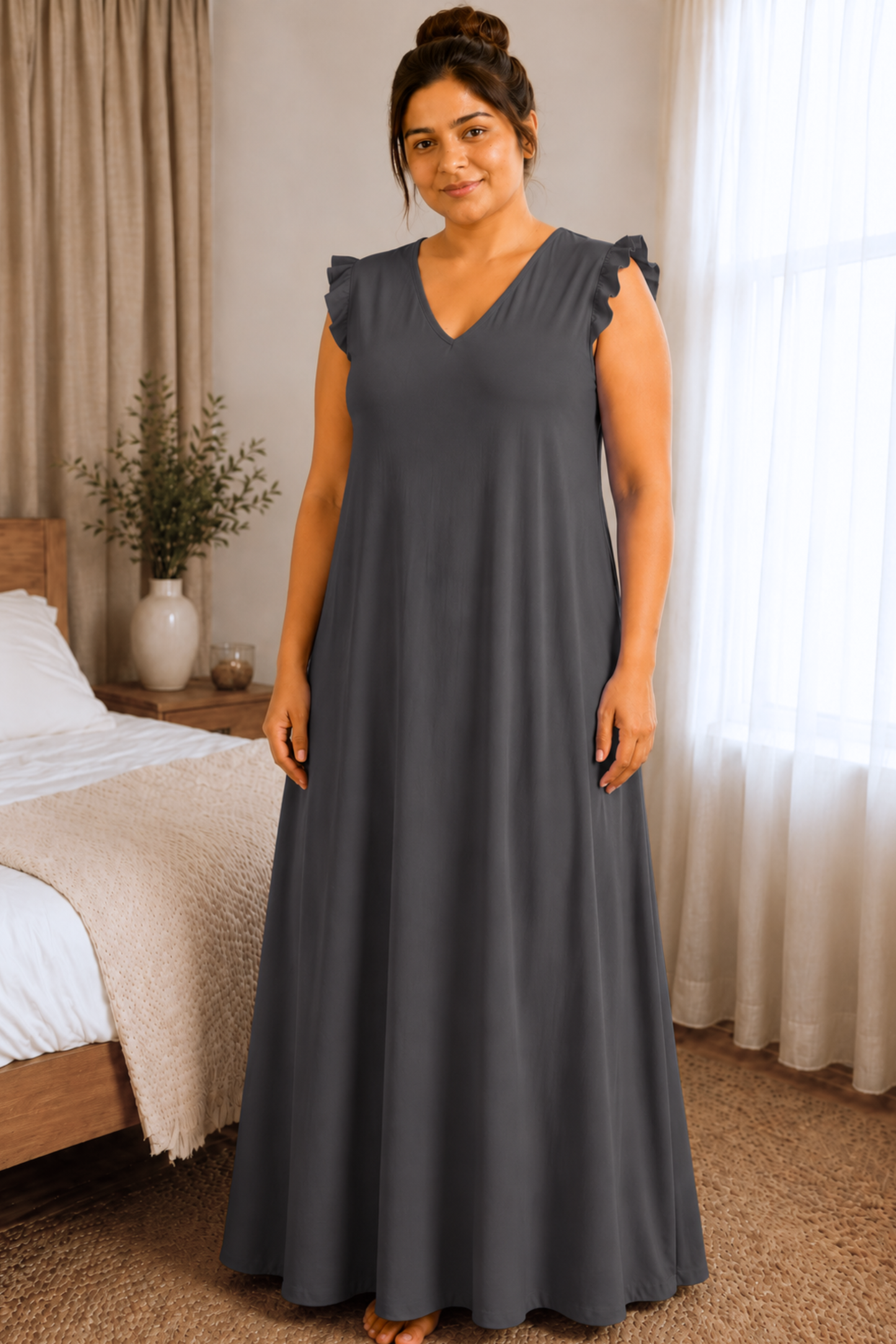Dark Grey Rayon Night Gown