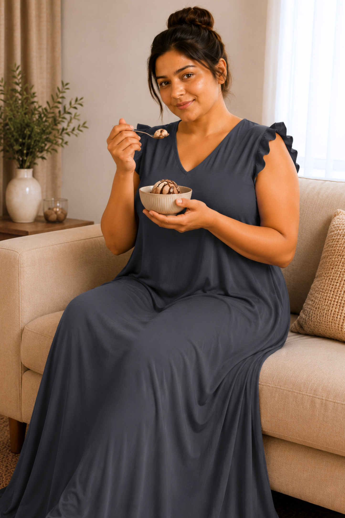 Dark Grey Rayon Night Gown