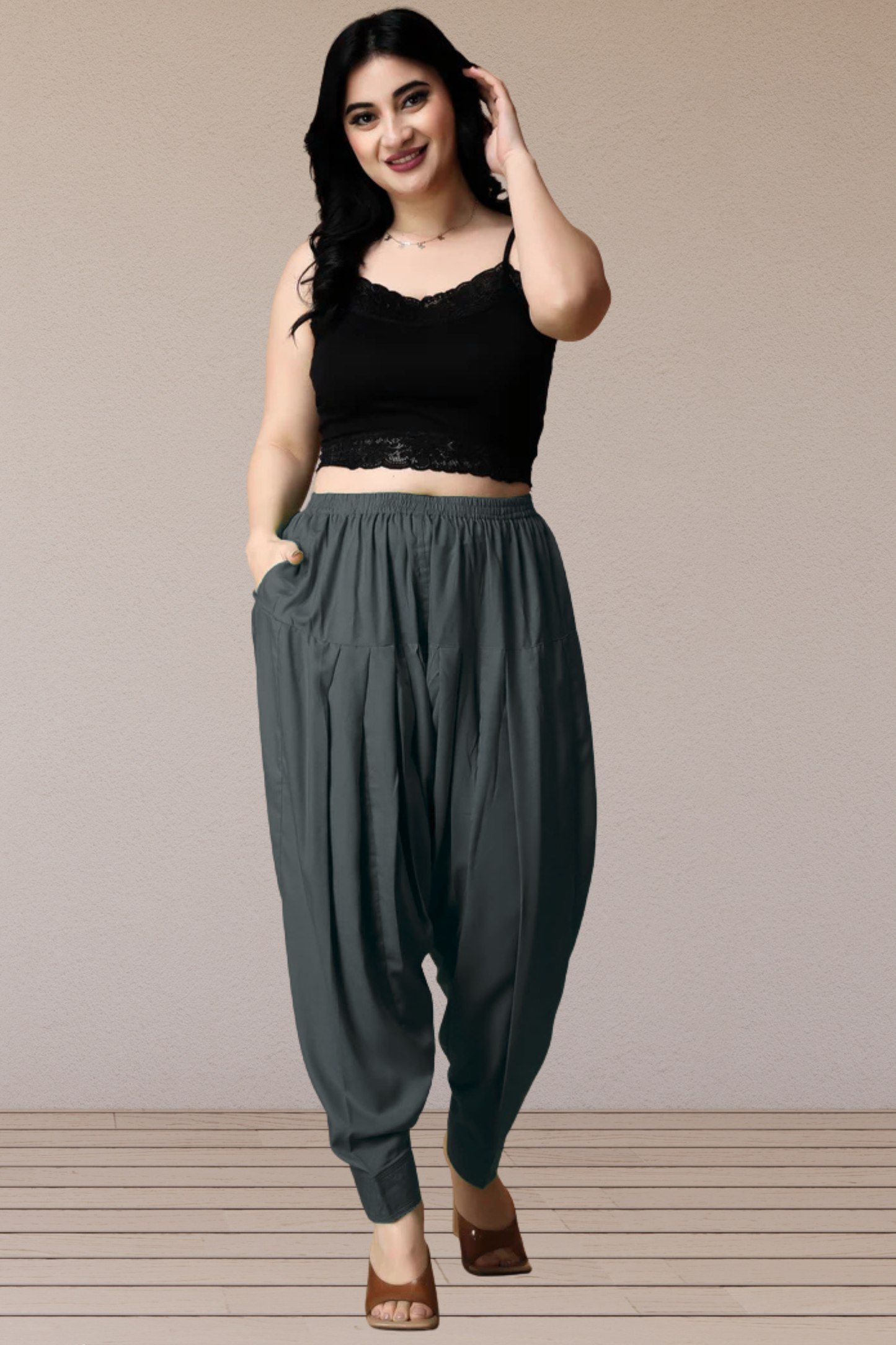 Dark Grey Rayon Pleated Salwar