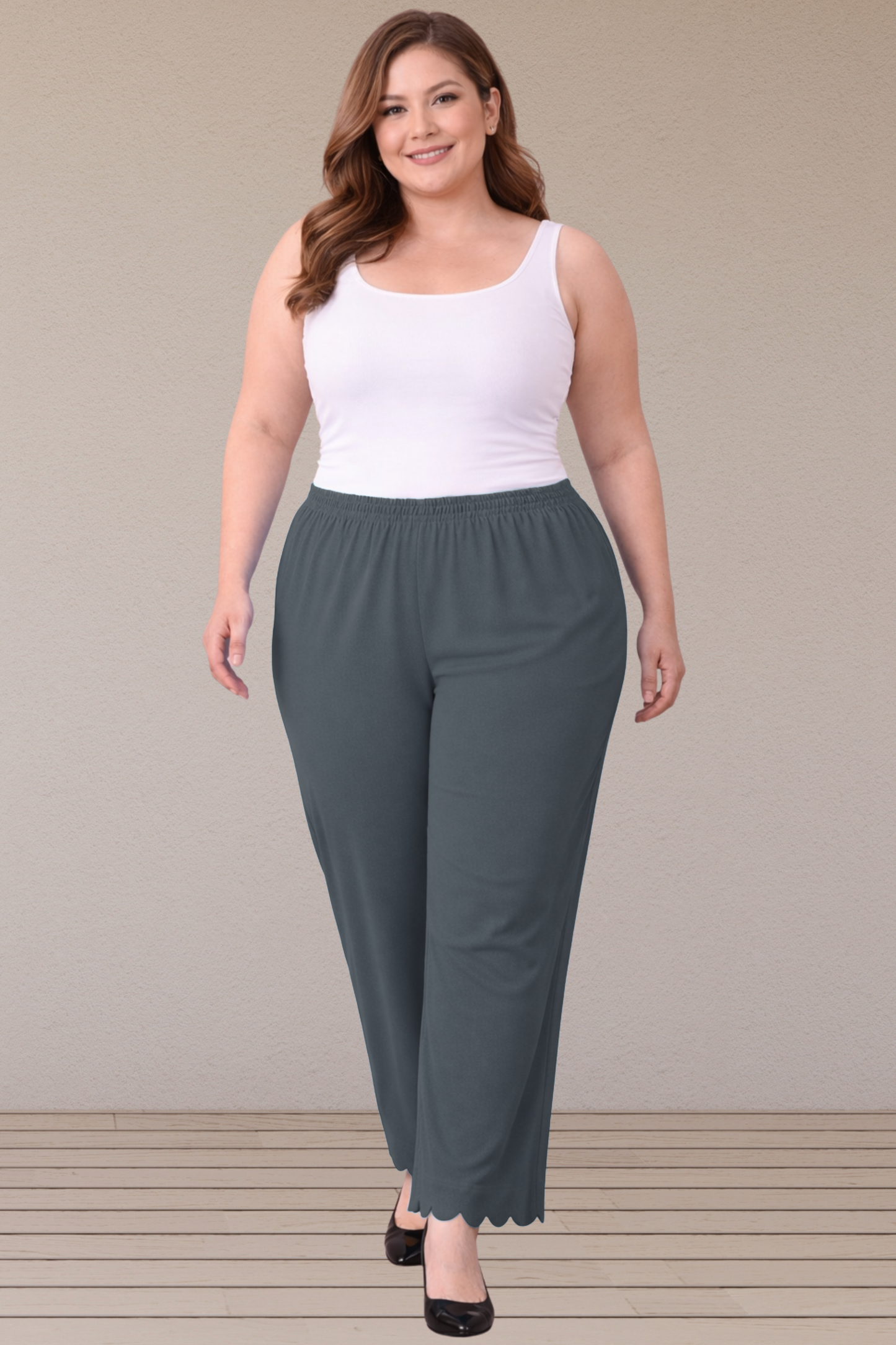 Dark Grey Scallop Cut Palazzo